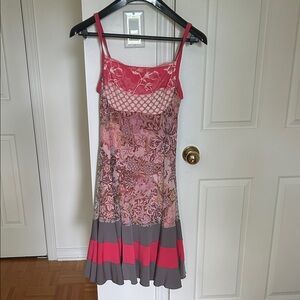 Pink Floral Midi Slip Dress with Contrast Hem